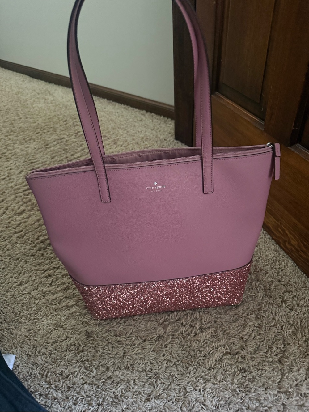 kate spade pink tote with glitter base